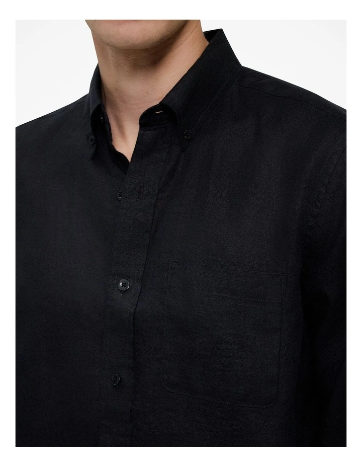 Regular Fit Linen Classic Long Sleeve Shirt in Black image 3