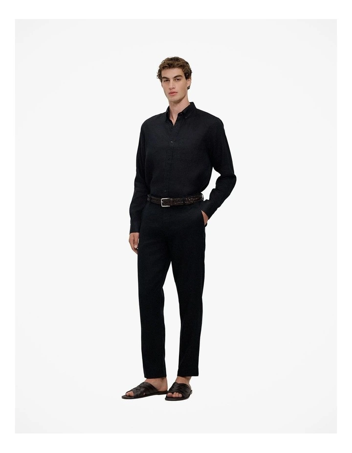 Regular Fit Linen Classic Long Sleeve Shirt in Black image 4