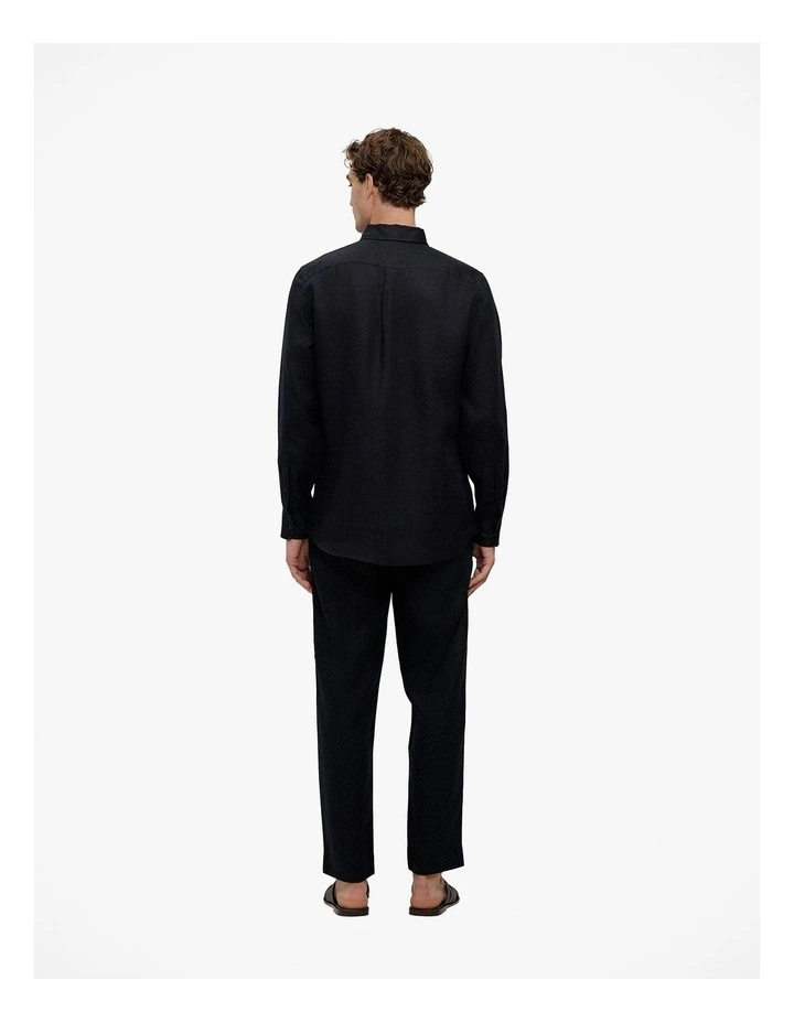 Regular Fit Linen Classic Long Sleeve Shirt in Black image 5