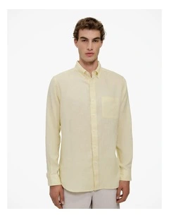 Regular Fit Linen Classic Long Sleeve Shirt in Lemonade