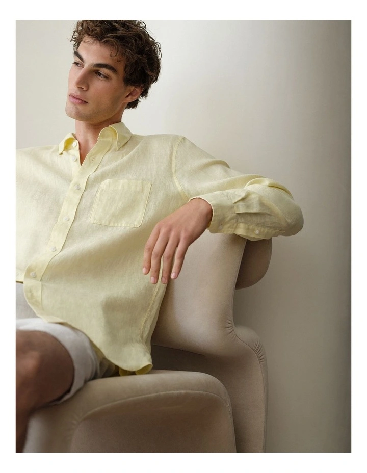 Regular Fit Linen Classic Long Sleeve Shirt in Lemonade image 2