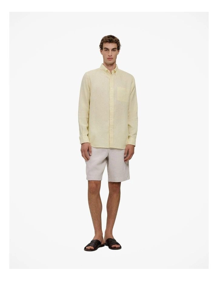 Regular Fit Linen Classic Long Sleeve Shirt in Lemonade image 3