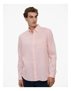 Regular Fit Linen Classic Long Sleeve Shirt in Blossom Pink