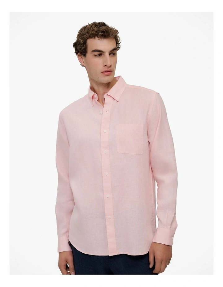 Regular Fit Linen Classic Long Sleeve Shirt in Blossom Pink image 1