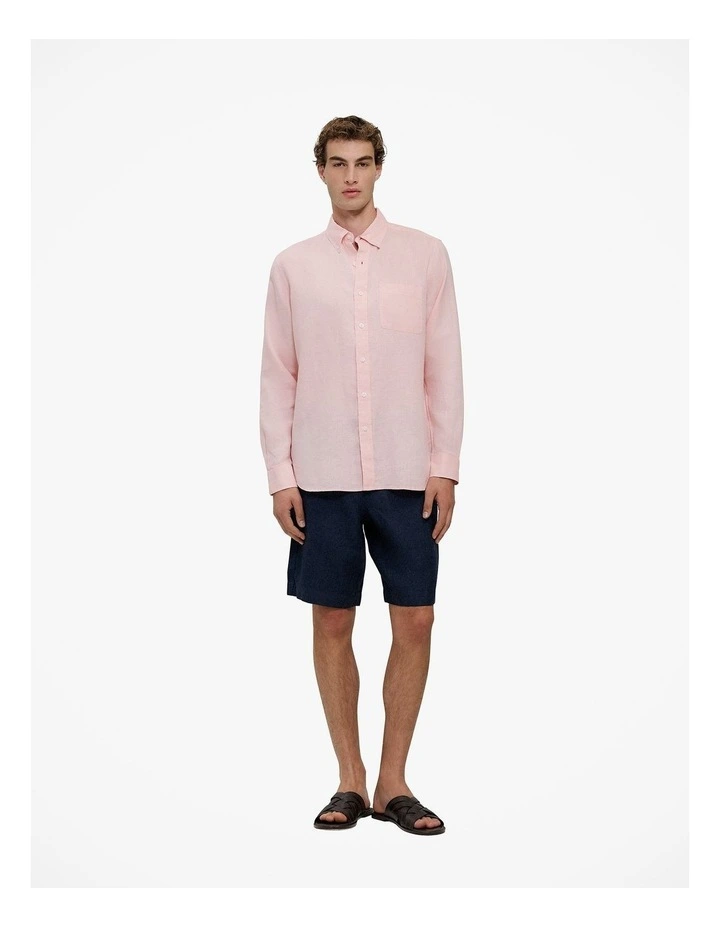 Regular Fit Linen Classic Long Sleeve Shirt in Blossom Pink image 2