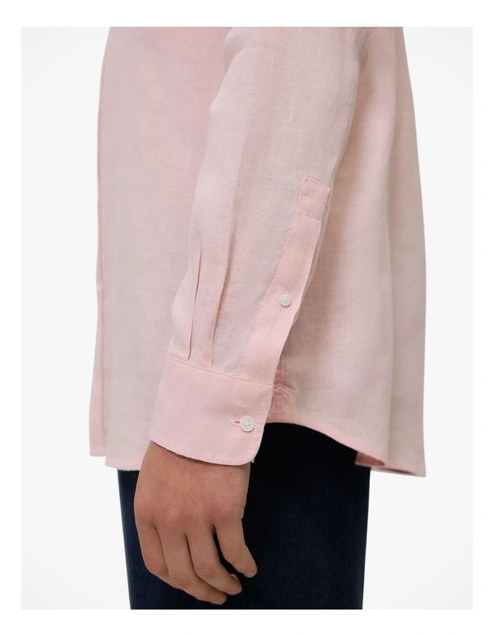 Regular Fit Linen Classic Long Sleeve Shirt in Blossom Pink image 3