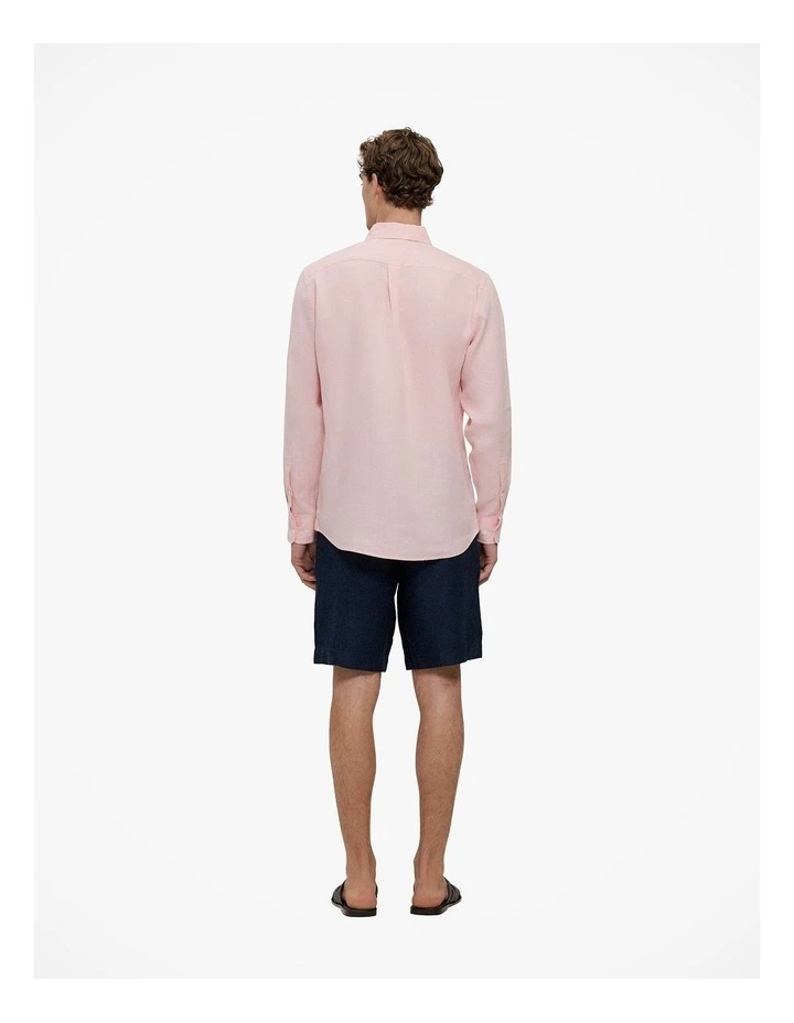 Regular Fit Linen Classic Long Sleeve Shirt in Blossom Pink image 4
