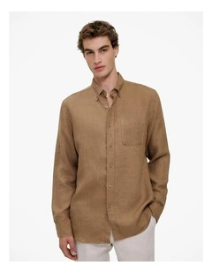 Regular Fit Delave Linen Shirt in Amaretto