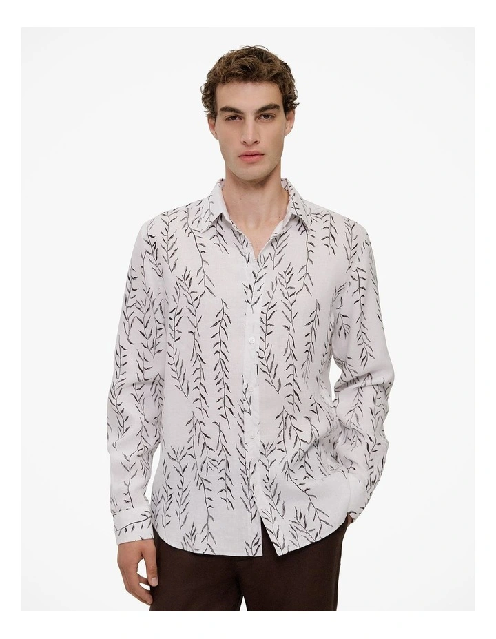 Rowan Regular Fit Linen Long Sleeve Shirt in White image 1