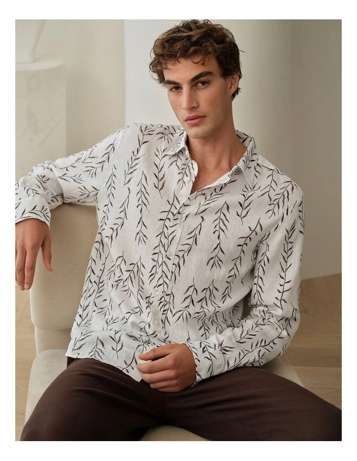 Rowan Regular Fit Linen Long Sleeve Shirt in White image 2