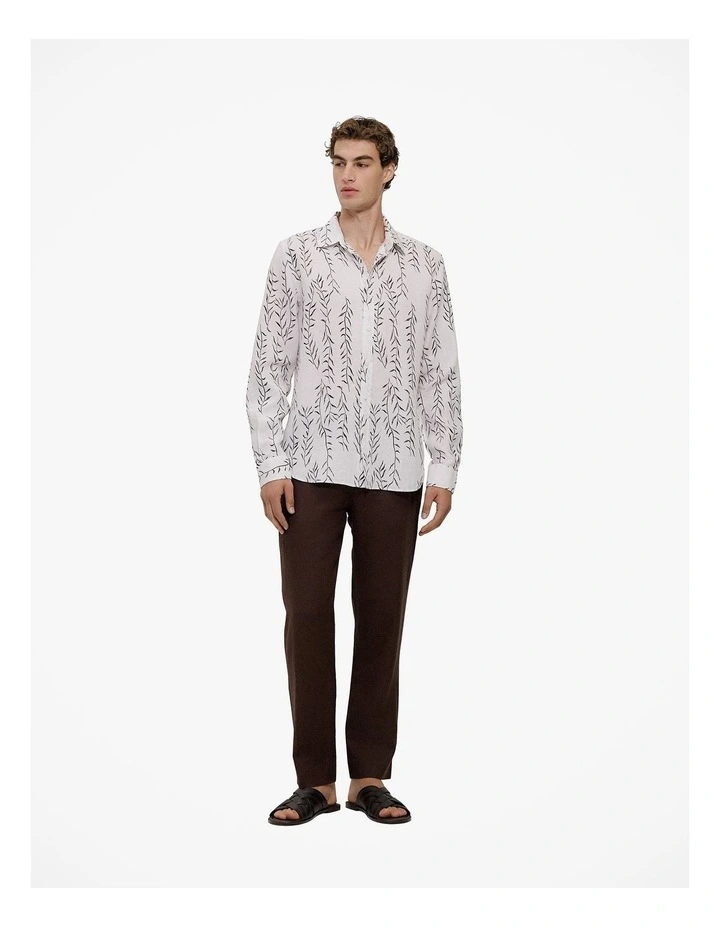 Rowan Regular Fit Linen Long Sleeve Shirt in White image 3