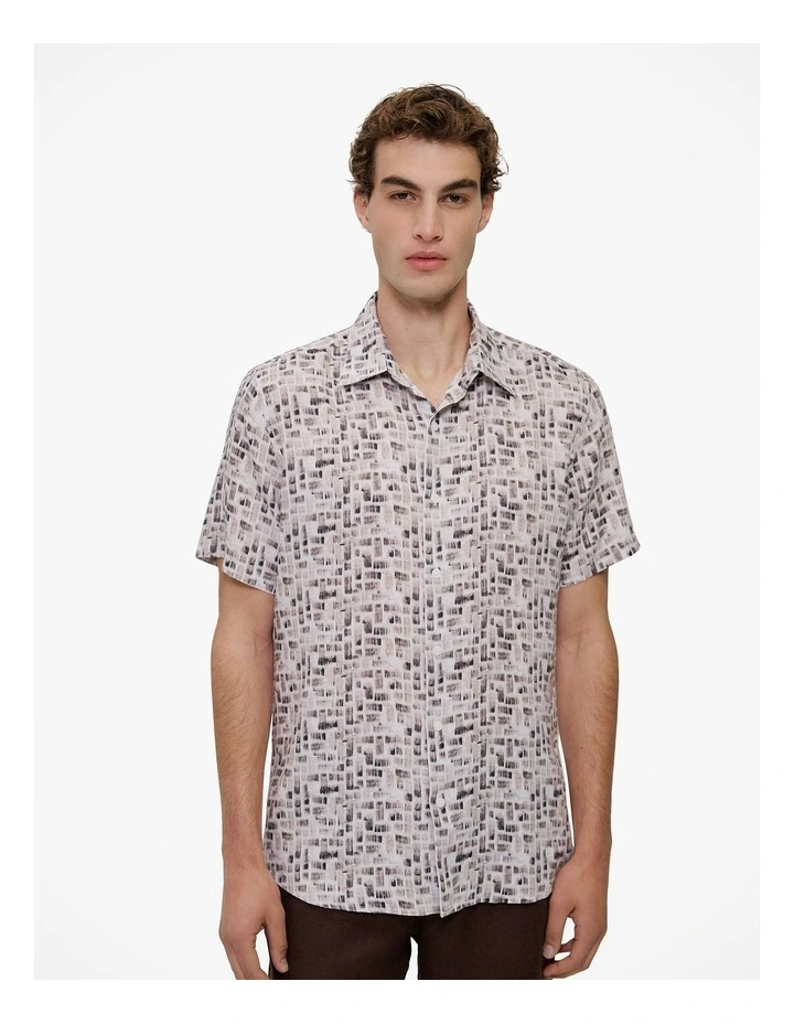 Rift Regular Fit Linen Short Sleeve Shirt in Stone image 1