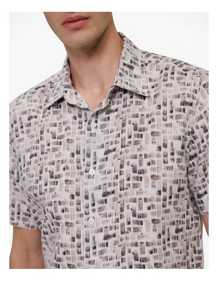 Rift Regular Fit Linen Short Sleeve Shirt in Stone image 3