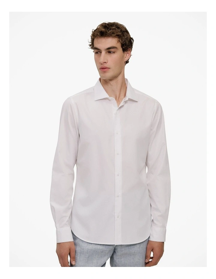 Cotton Poplin Tailored Fit Shirt in White image 1
