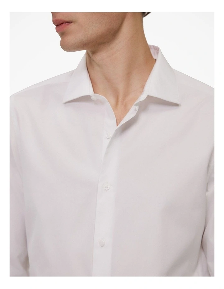 Cotton Poplin Tailored Fit Shirt in White image 3
