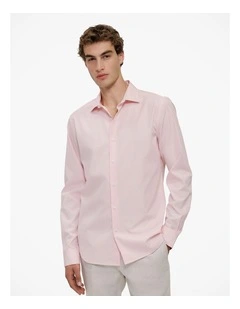 Cotton Poplin Stripe Tailored Fit Shirt in Blossom Pink