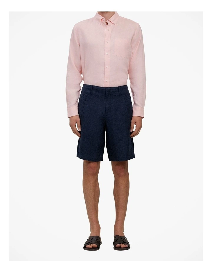 Yarn Dyed Linen Relaxed Short in Navy image 1
