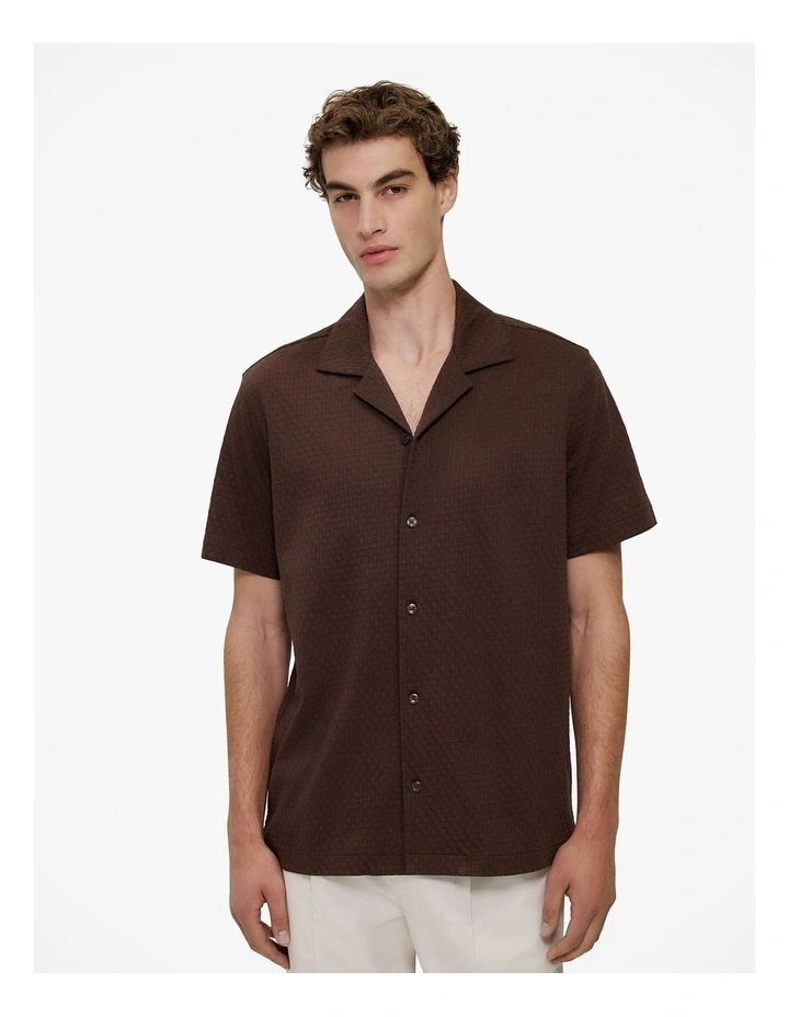 Basketweave Cotton Camp Shirt in Coffee image 1