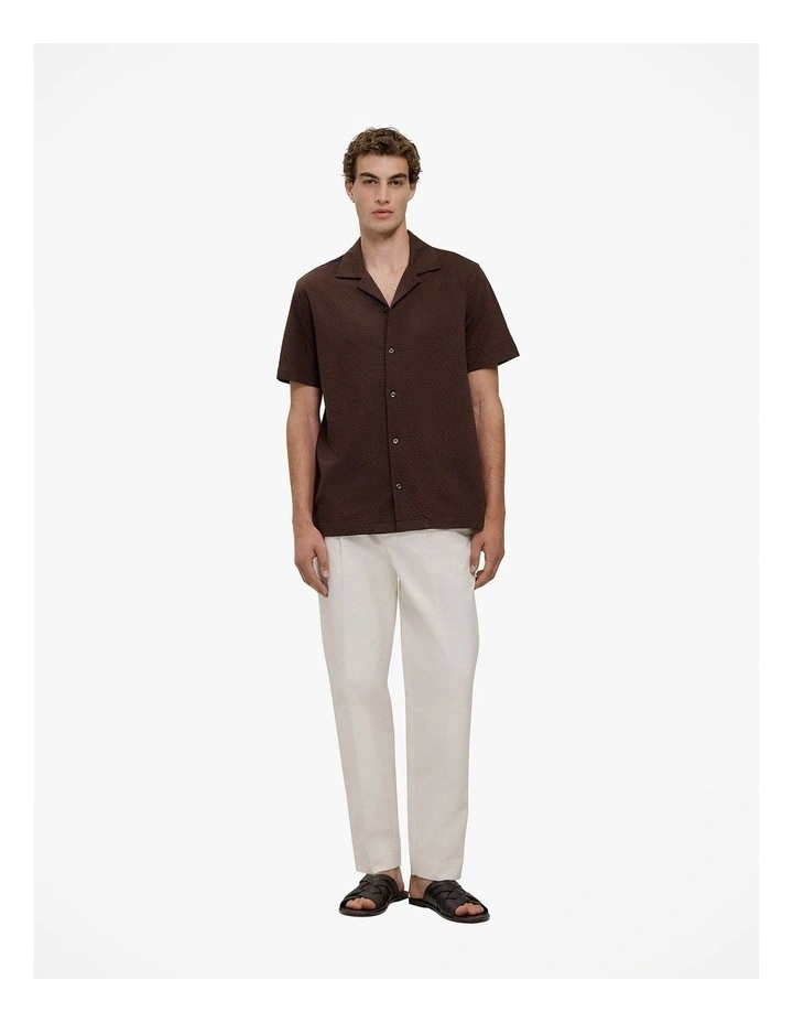Basketweave Cotton Camp Shirt in Coffee image 2
