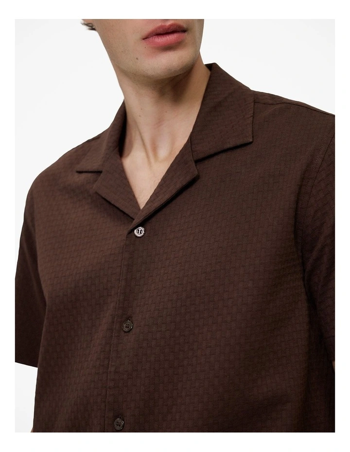 Basketweave Cotton Camp Shirt in Coffee image 3