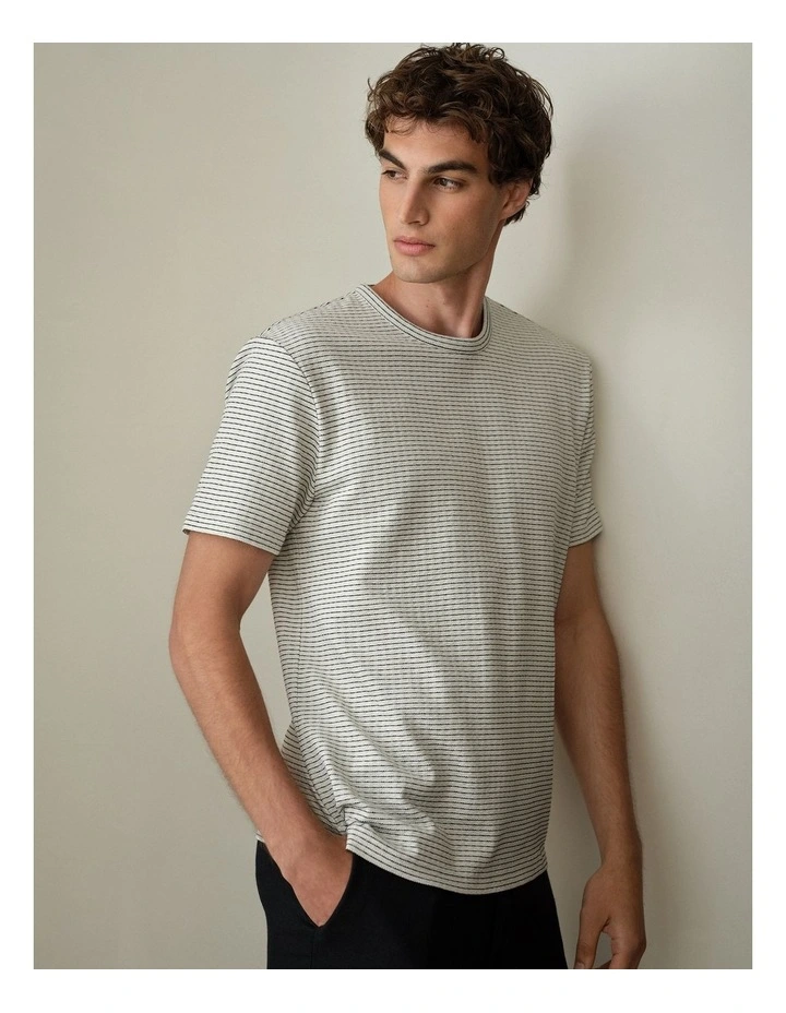 Jacquard Cotton Textured T-shirt in Stone image 2