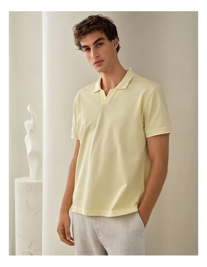 Mercerised Cotton Pique Polo in Lemonade image 2