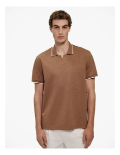 Mercerised Cotton Pique Marle Polo in Amaretto