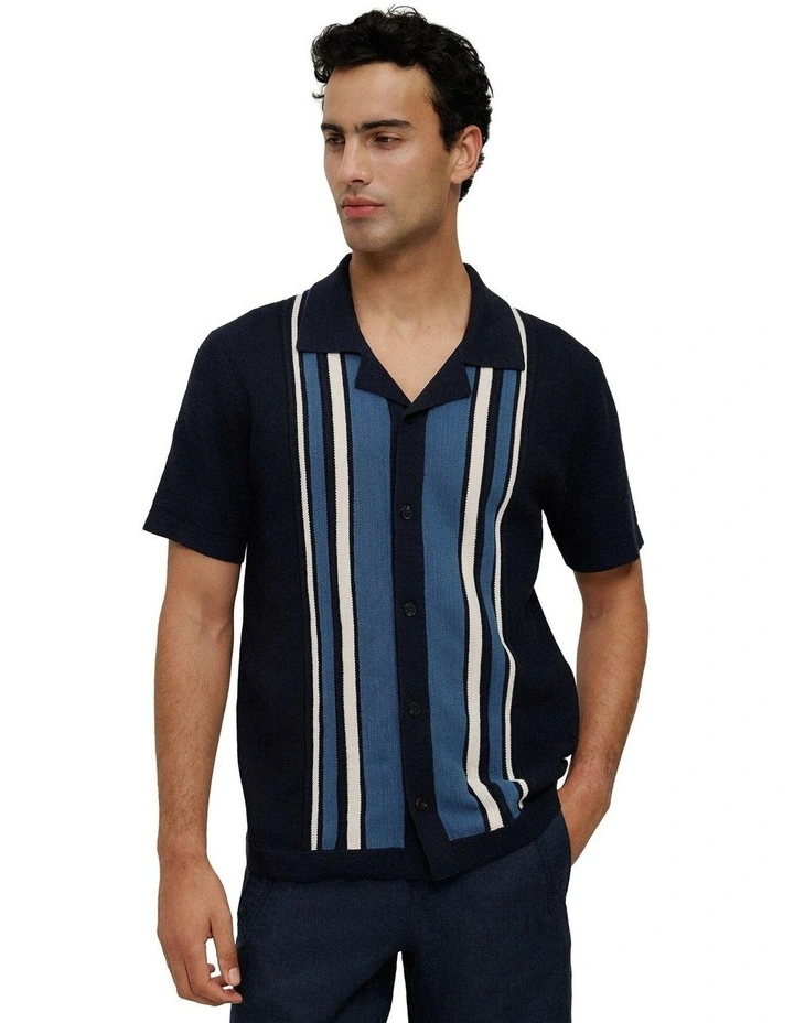 Cotton Linen Stripe Knit Shirt image 1