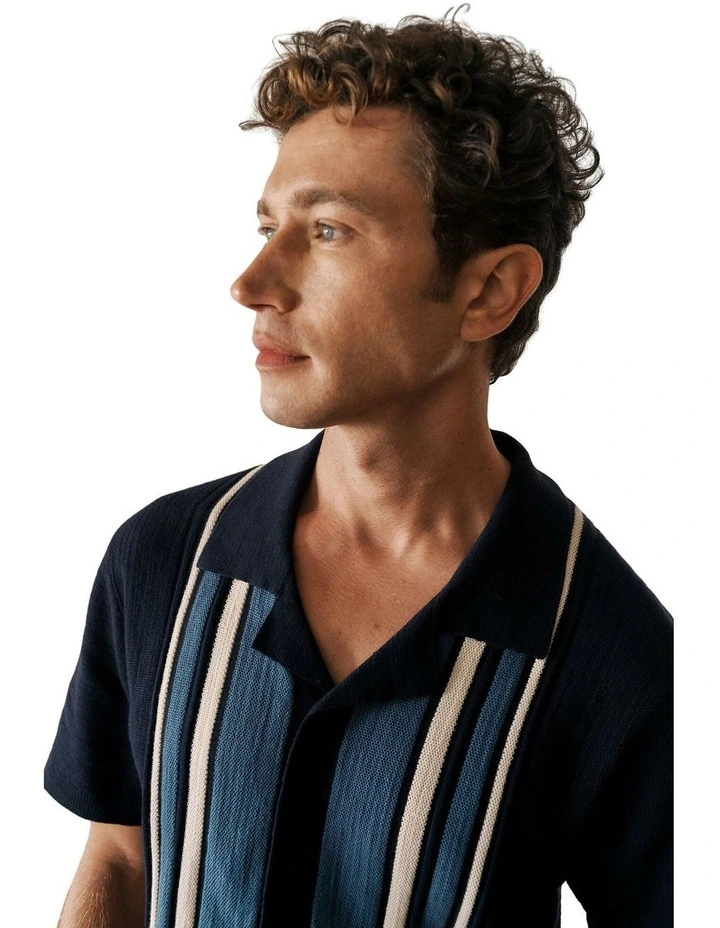 Cotton Linen Stripe Knit Shirt image 2
