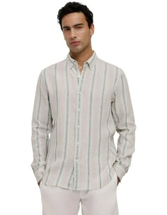 Yarn Dyed Linen Multi Stripe Long Sleeve Shirt