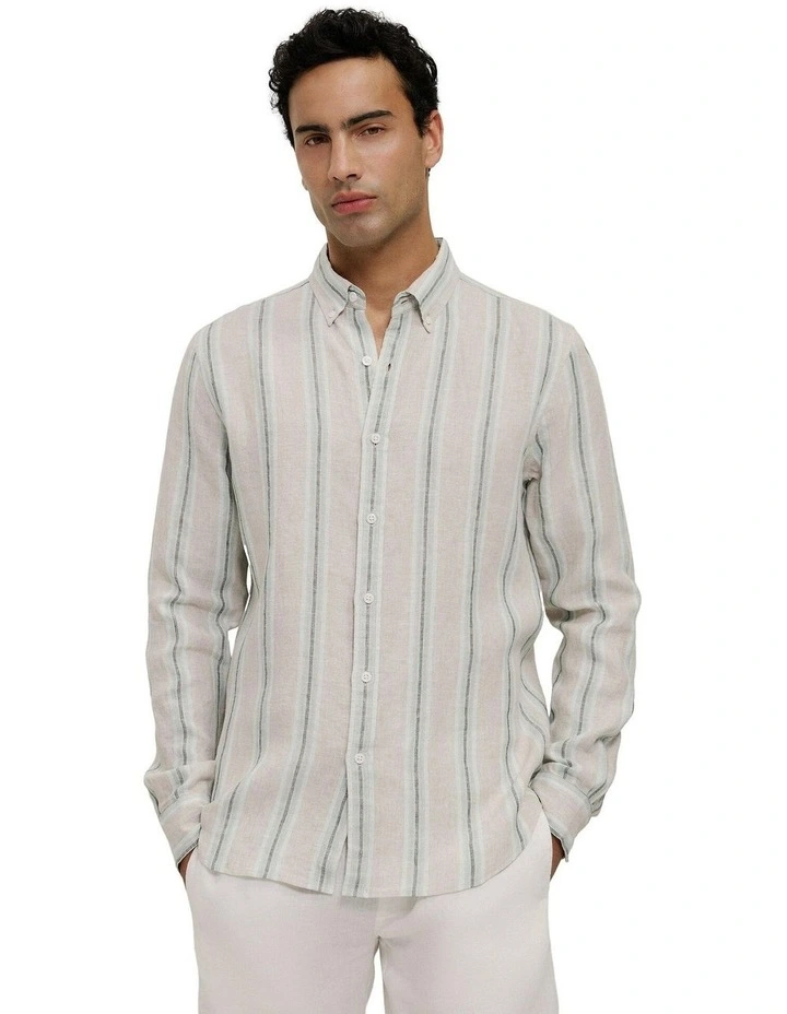 Yarn Dyed Linen Multi Stripe Long Sleeve Shirt image 1