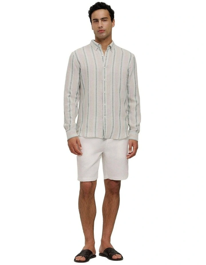 Yarn Dyed Linen Multi Stripe Long Sleeve Shirt image 3