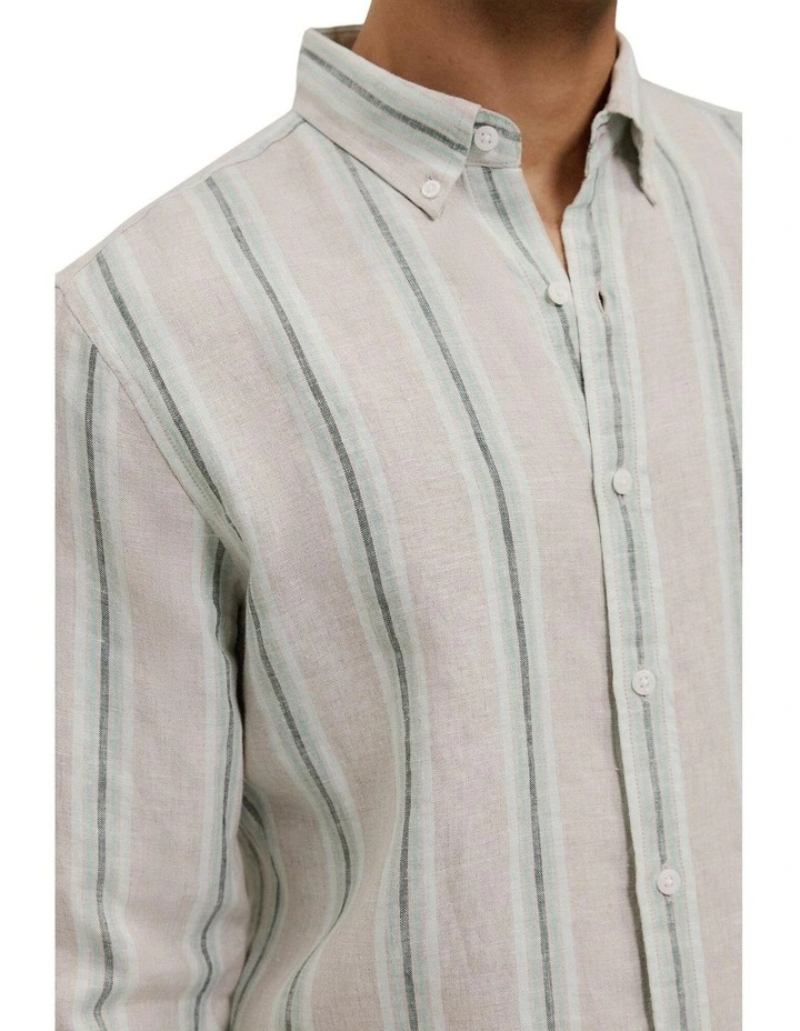 Yarn Dyed Linen Multi Stripe Long Sleeve Shirt image 4