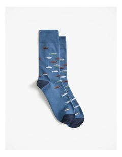 Fish School Crew Sock in Azure