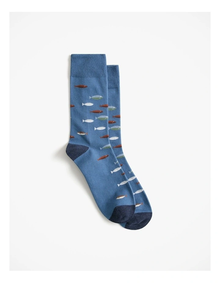 Fish School Crew Sock in Azure image 1