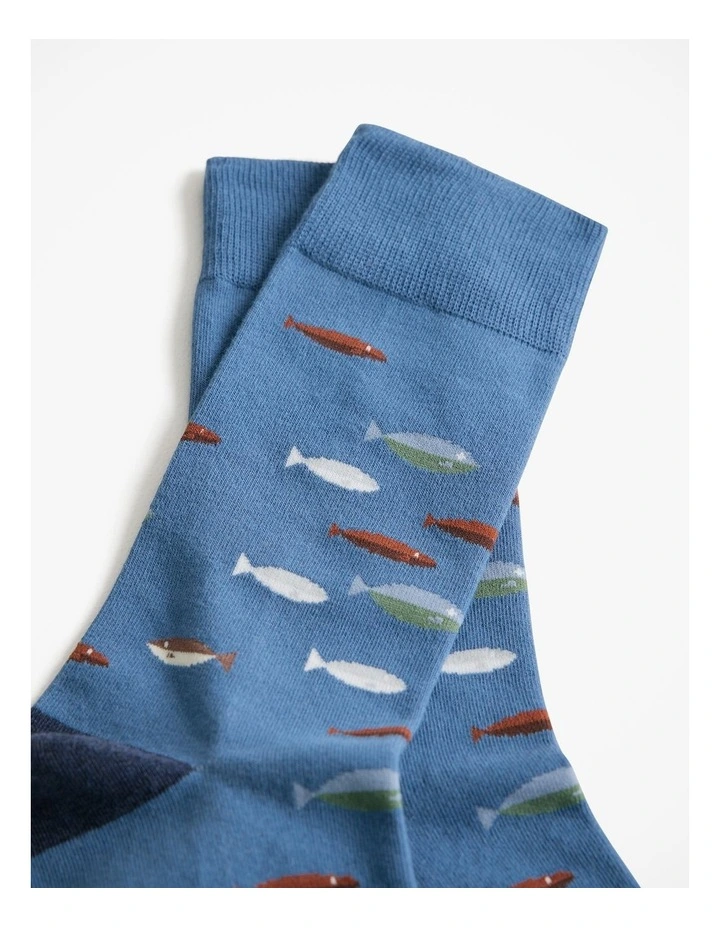 Fish School Crew Sock in Azure image 2
