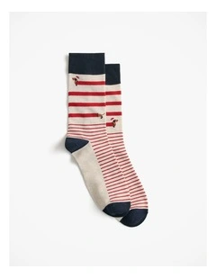 Dachshund Santa Crew Sock in Oatmeal Marle