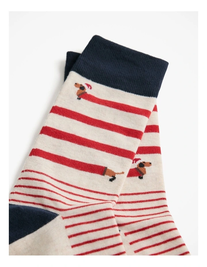 Dachshund Santa Crew Sock in Oatmeal Marle image 2