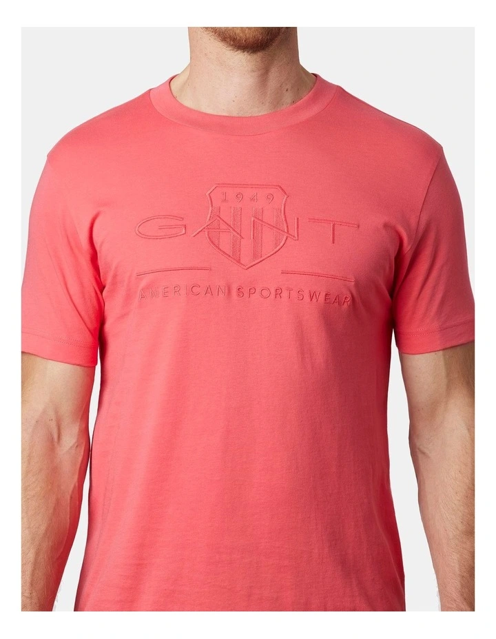 Tonal Shield T-Shirt in Watermelon Red image 3