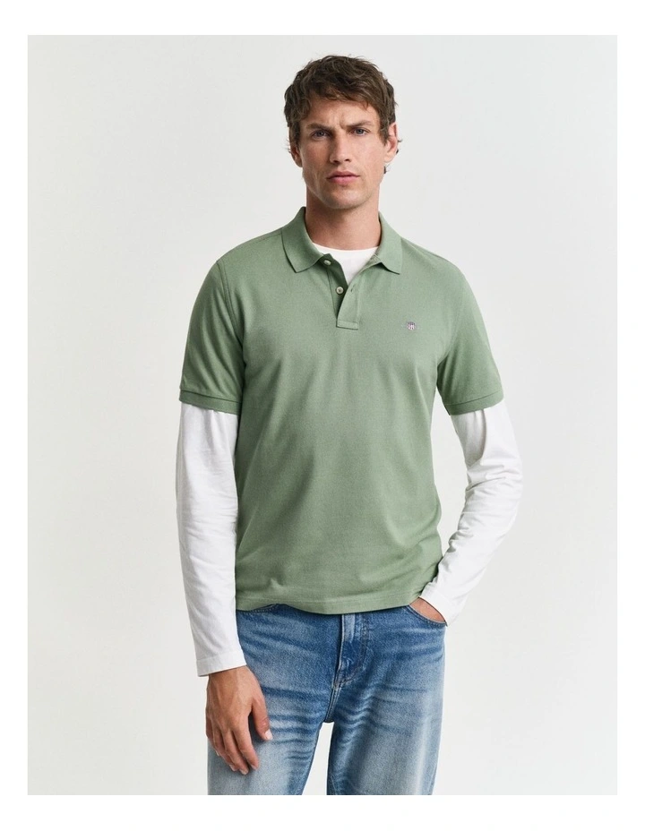 Regular Fit Shield Piqu Polo Shirt in Kalamata Green image 1