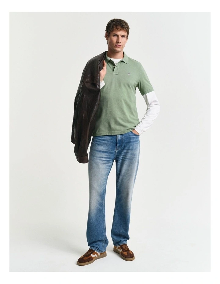 Regular Fit Shield Piqu Polo Shirt in Kalamata Green image 3