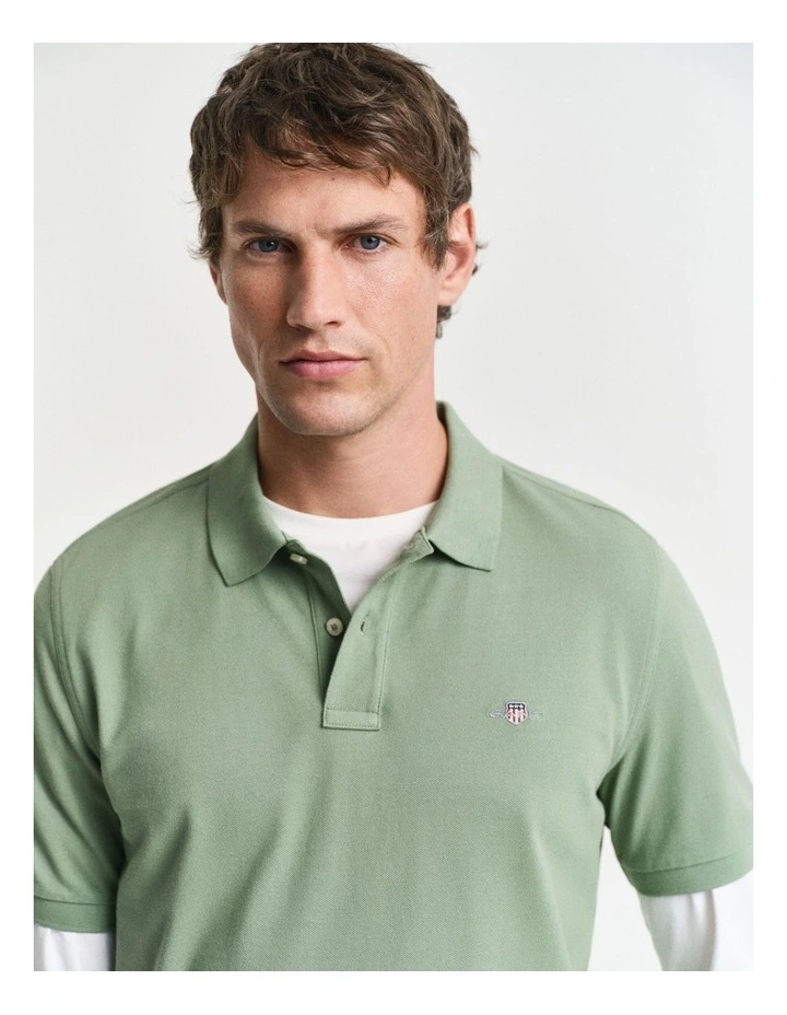Regular Fit Shield Piqu Polo Shirt in Kalamata Green image 4