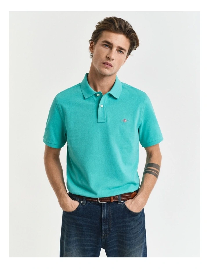 Regular Fit Shield Piqu Polo Shirt in Tropic Blue image 1