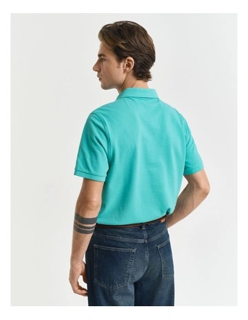 Regular Fit Shield Piqu Polo Shirt in Tropic Blue