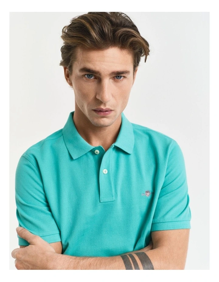Regular Fit Shield Piqu Polo Shirt in Tropic Blue image 3