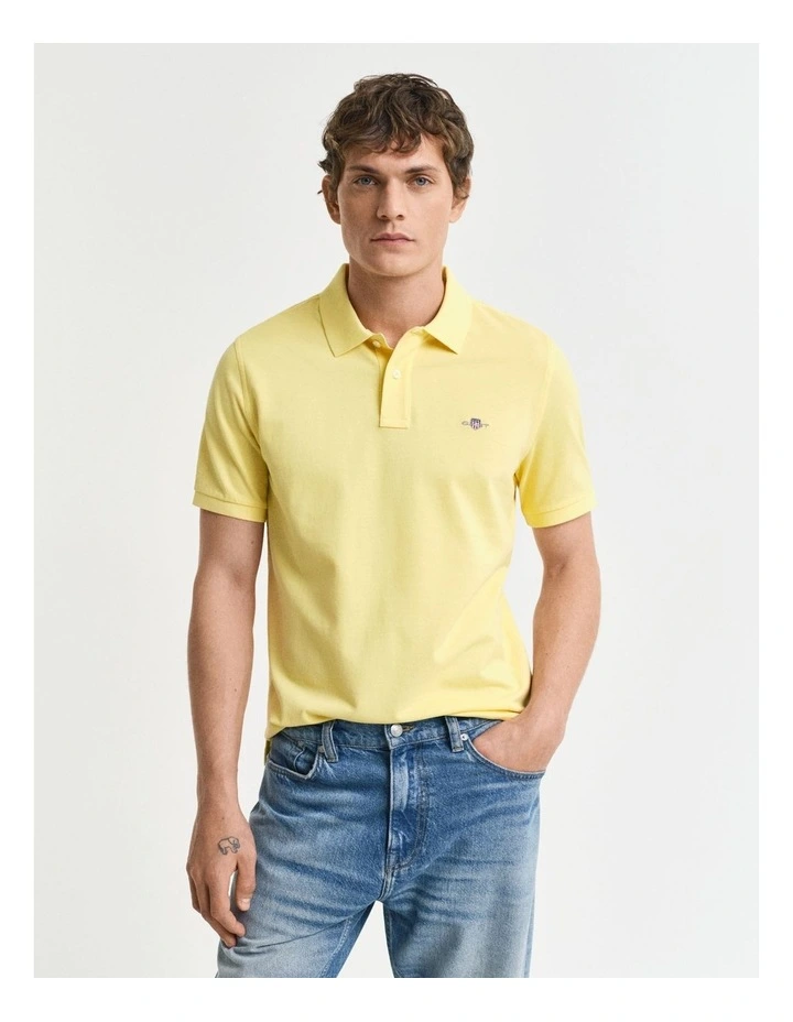 Regular Fit Shield Piqu Polo Shirt in Banana Yellow image 1