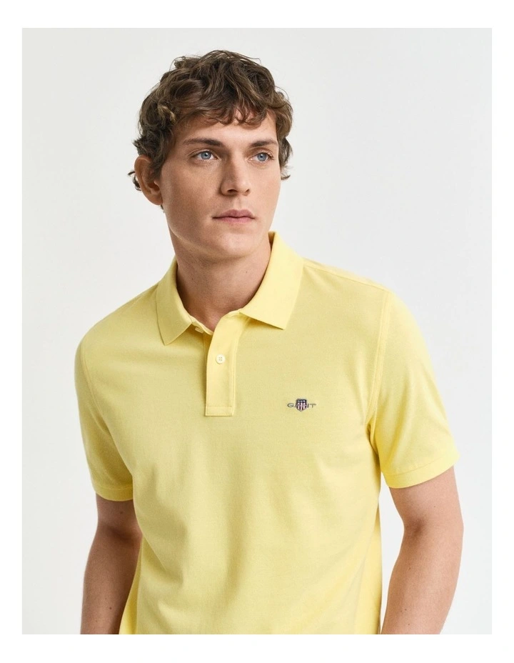 Regular Fit Shield Piqu Polo Shirt in Banana Yellow image 3