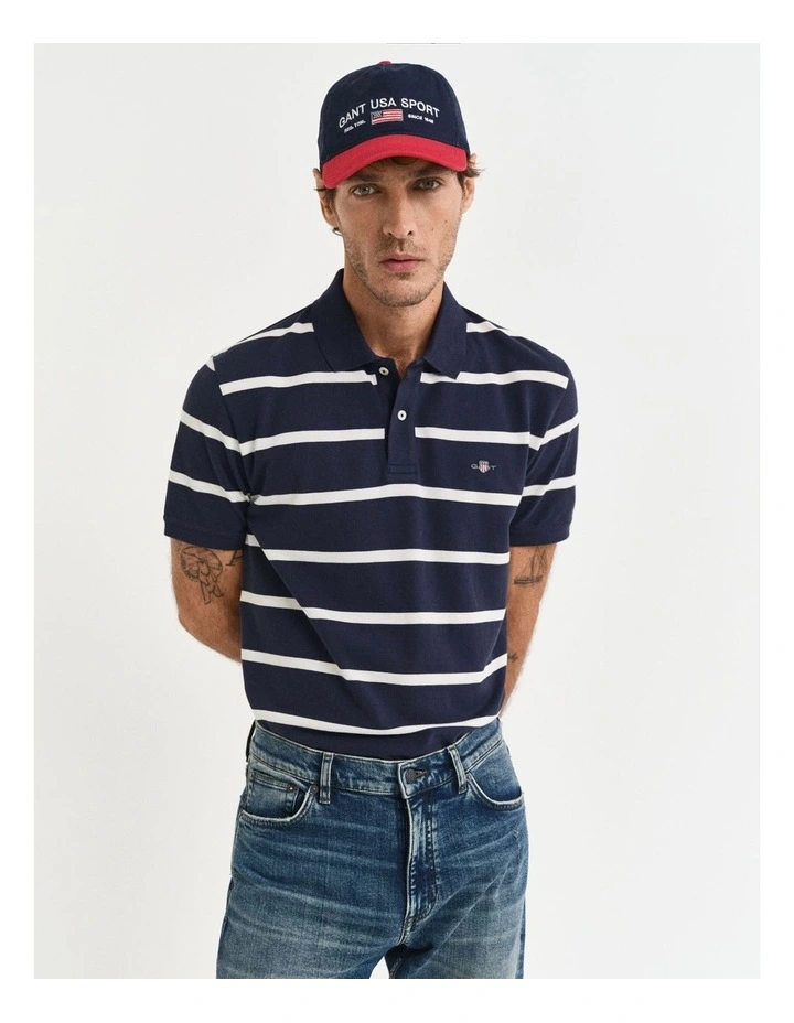 Striped Polo Shirt in Evening Blue image 3
