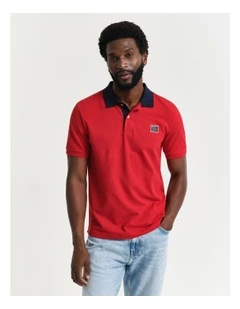 Contrast Polo Shirt in Ruby Red