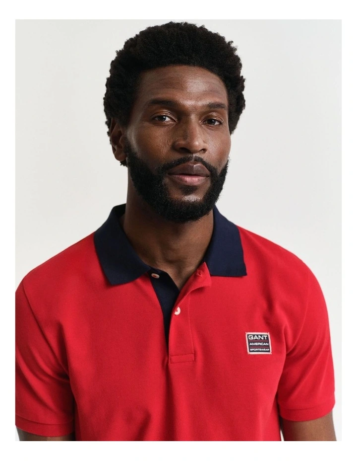 Contrast Polo Shirt in Ruby Red image 3